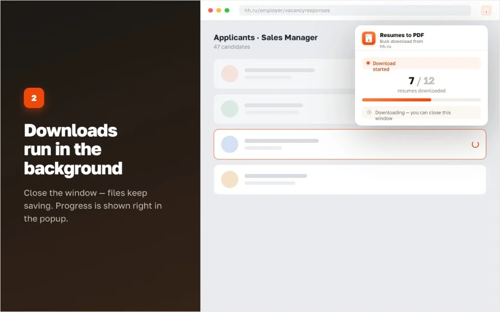 Resume PDF - background download progress in popup