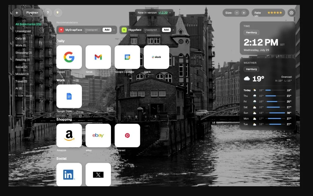 New Tab from Webdoka - start page with visual bookmarks
